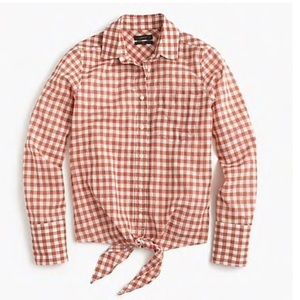 J.Crew tie waist orange/tan checkered shirt